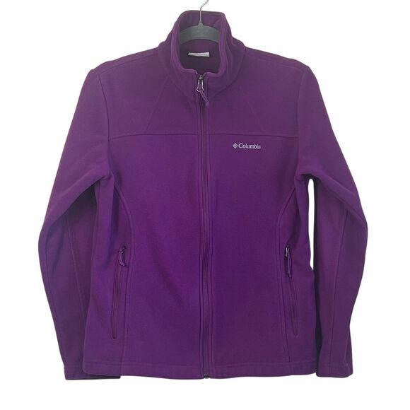 Columbia Jacket Women's Purple Fleece Full Zip Mock Neck Medium Zippered Pocket - Picture 7 of 11